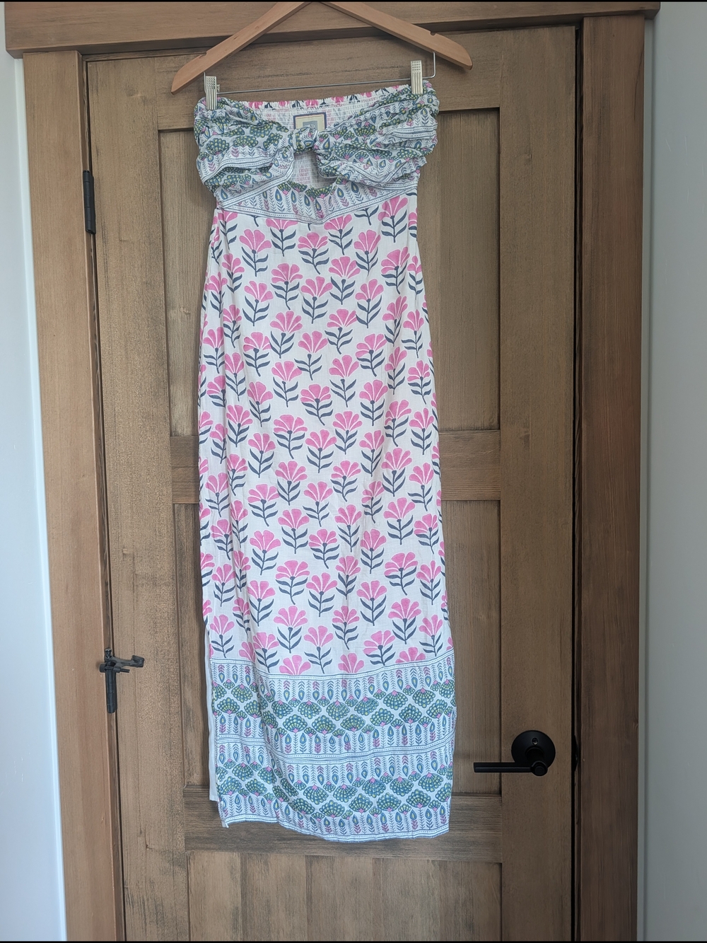 BELL Bowie Maxi Dress Pink and Green Strapless Floral Maxi Dress